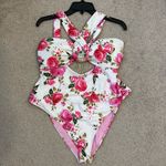 River Island  Floral Cut Out One Piece Swimsuit White Pink 12 Photo 2