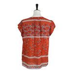 Liz Claiborne  Women’s Blouse V-neck Short Sleeves Orange White Floral Size Large Photo 3