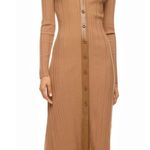 Toccin‎ Camel Variegated Rib Knit Leather Combo Dress size medium Brown Photo 0