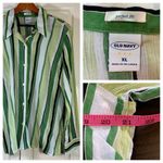Old Navy  Button Shirt Women XL Green Striped Cotton Gauze Semi Sheer Perfect Fit Photo 11