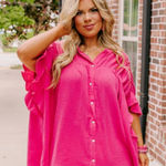ODDY Plus Pink Blouse Size 2xl 3xl Ruffle Sleeve Button Up Oversized Preppy Rave Photo 0