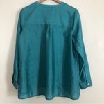 J. Jill Peasant Tunic Teal Soft Tencel Long Sleeve Split VNeck Collar Blouse Top Green Size M Photo 6