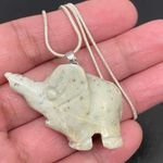 Sage Green Stone Elephant Pendant on 925 Silver Necklace Photo 8