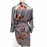Linea Donatella NWT  Blue Floral Print Satin Wrap Robe Size Small / Medium Bridal Photo 2