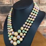 Vintage Mid Century Japan triple strand mint green, peach, pink beaded necklace Green Photo 1