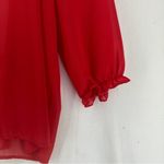 Petticoat Alley  Womens Red Round Neck 3/4 Sleeves Pullover Open Blouse Size M Photo 2
