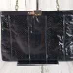 Palizzio Shiny Black Gold Chain Snakeskin Textured Shoulder Bag Women's Purse Photo 3