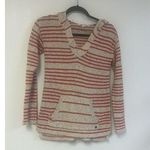 Roxy Cotton Red Ivory Stripe Hooded Pocket V-Neck Long Sleeve Sweater XS Photo 0