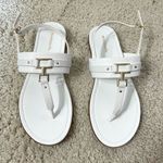 Marbella White T-Strap Sandals with Metallic Detail Photo 0
