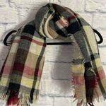 Plaid red and ivory square fringe oversized scarf Photo 0