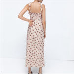 ZARA  Floral Tie Strap Linen Blend Slit Midi Dress Smock L Beach Resort Vacation Photo 2