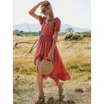 Boutique Rust Red Button Front Short Sleeve Ruffled Midi Dress Photo 1