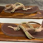 DV by Dolce Vit DV Women's Brown Gold Braid T-Strap Thong Ankle Strap Flat Sandal 7.5 Photo 0