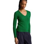 American Eagle Kelly Green V-Neck Cable Knit Sweater Large Vintage Fit Photo 11