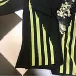 Vintage 90s Y2K Angora Tie Front Cardigan Sweater Black Lime Green Floral Large Photo 2