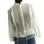 Trovato Bird of Paradise Ruffle White Gauzy Shirt Nwot Size L Photo 10
