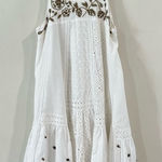 Anthropologie Leifnotes White Eyelet Gold Trim Beaded Sleeveless Dress Size 2 Photo 0