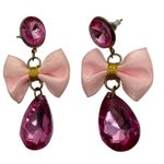 1980s Retro Pink Bow Drop Earrings with Faceted Teardrop Gem Statement Jewelry Photo 0