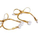 Boutique Korean Vintage Bow Knot Pearls Chain Gold Drop Earrings Photo 2