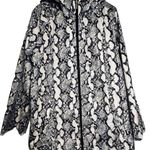 Susan Graver  Gray White Snake Print Wind Breaker Hood Cinch Waist Pockets Size L Photo 0
