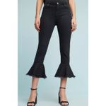 Anthropologie  Pilcro Embellished Slim Flounced Flare Crop Jeans Washed Black Photo 4