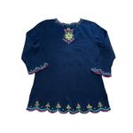 Berek Womens Size Large Flowered Shirt Long Sleeve Beaded‎ Black Photo 1