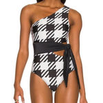 Beach Riot  Black White Houndstooth Check Carlie One Piece Swimsuit Photo 0