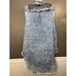 Thrill Jeans Shirt Dress Womens 1X Blue Denim Sleeveless Distressed Hi Low Mesh Photo 4