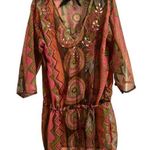 PRIYA EMBELLISHED SWIMSUIT COVER Size 40/Large adjustable waist long sleeve NWOT Orange Photo 0