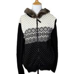 Tommy Hilfiger Sweater Zip Up Sweater w/Fur Trimmed Hood Black & Cream Size XL Photo 8
