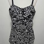 Nicole Miller Black & White Zebra Print Ruffle Medium Tank Top Y2K Whimsigoth Photo 1
