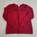 Christopher & Banks  Holiday Red Snowflake Beaded Cardigan Sweater Full Zip Size M Photo 5