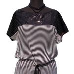 Cache  Black White Sheer Illusion Sequin Embellished Top New Self Belt $108 NWT Photo 0