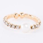 Rhinestone Pearl Detail Gold Band Stretchy Ring Photo 2