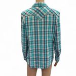 Ariat  REAL Plaid Western Button Up Shirt Turquoise Purple Womens Large Photo 2
