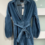 VICI NEW  Denim Chambray Puff Sleeve Belted Romper Extra Small Photo 0