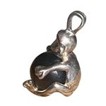 Antique Sterling Silver Monkey Holding Round Tigers Eye Ball Pendent Silver Photo 2