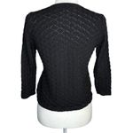St. John  Collection Marie Gray S Black Textured Open Knit Sweater Top 3/4 Sleeve Photo 3