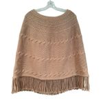 Lands' End Cable Knit Wool Poncho Women's S/M Beige Western Fringe Boho Hippie Photo 3