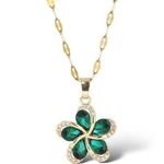 Green Flower Pendant Necklace for Women Gold Photo 0