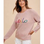 AnnieWear Pink Knit Sweater “Hello” Graphic Pullover Rainbow Letters Size XL Photo 1