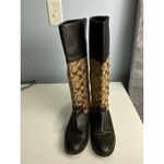 Coach Chrissi Riding Boots 7.5B Black Leather Brown Signature Logo Tall Boots Photo 6