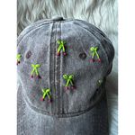 Gray Baseball Cap with Embroidered Green and Pink Cherries Photo 1