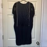 BCBG MaxAzria Runway Black Dress Blocked Shift 100% Silk Midi Size Medium Photo 3