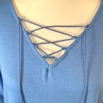 New Direction s blue long sleeve lace detail cross front peasant top size large Photo 1