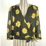 Madewell Effie Green Floral Wrap Top 3/4 Sleeve Sheer Sleeves Size Small Photo 0
