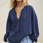 Aerie  Easy Street blue oversized tie neck sweater size small Photo 0