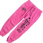 Barbie Sweatpants Women’s Pink Joggers Fleece Embroidered Elastic waist Black Photo 0