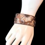 BARSE Oversized Copper Cuff Bracelet with Floral Cut Out Design Mint Condition Pink Photo 0