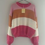 Anthropologie  NWT Charlie Holiday Small Penny Knit Sweater sunset pink stripe Photo 3